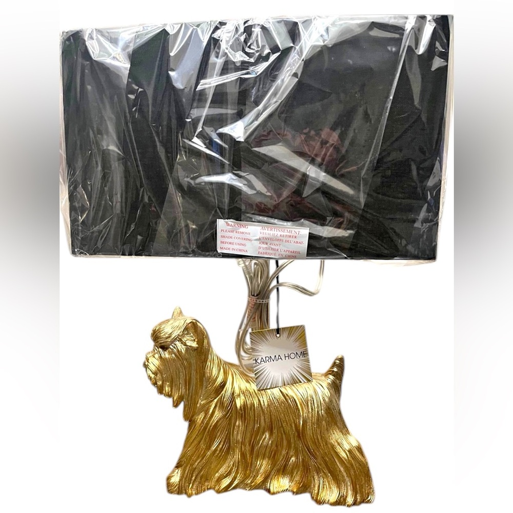 New Yorkshire Terrier Gold Dog Table Lamp Black Boudoir dresser desk bedside